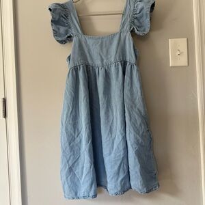 MIOU MUSE Light Denim Mini Baby Doll Dress Ruffle Sleeve Small